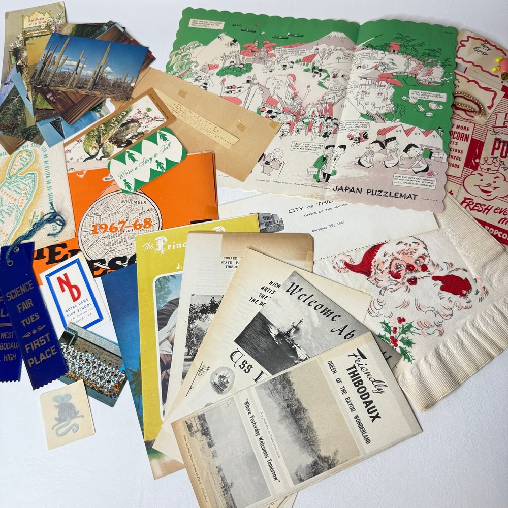 1960s Ephemera Junk Journal Drawer Lot‎ Vintage Thibodaux Louisiana Momentos